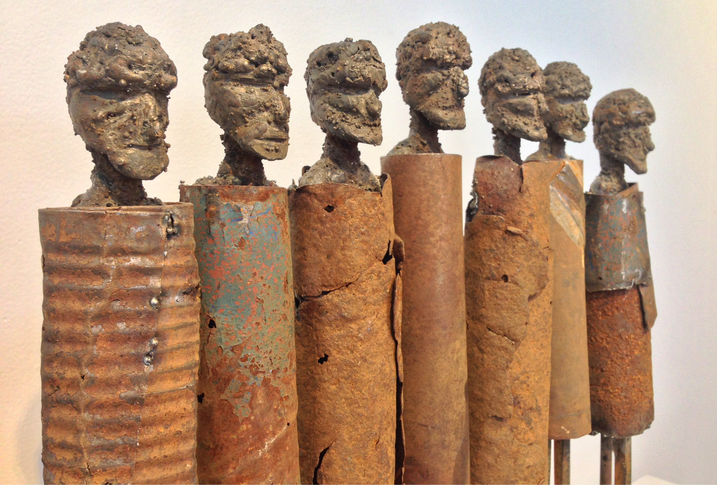 Close up of Coprinus Seven - steel sculpture figures by Tony O'Keefe, Queenstown New Zealand