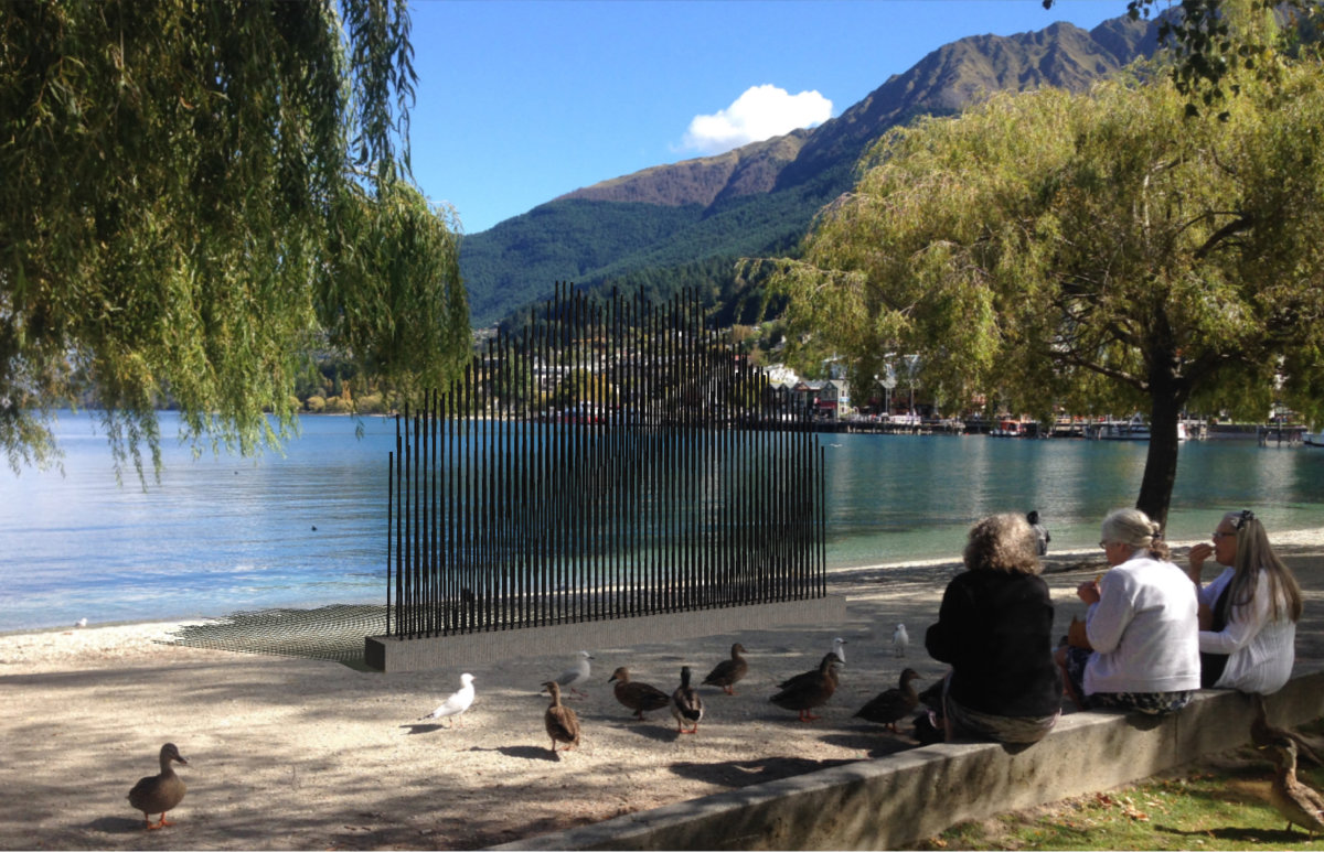 Inteference - Steel sculpture by Tony O'Keefe. On Queenstown Bay. LUMA 2017.